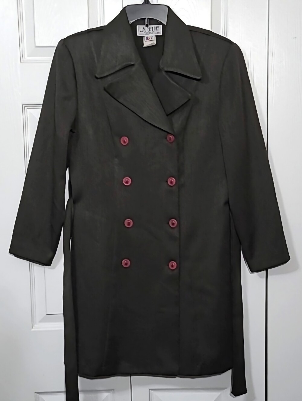Olive Green Belted Long Blazer Suit Jacket, Size Medium, Vintage Style, Like New